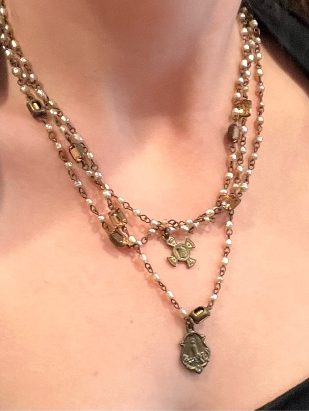 Layered Gold-Tone Pendant Necklace Set with Religious Medallions - Women Jewelry